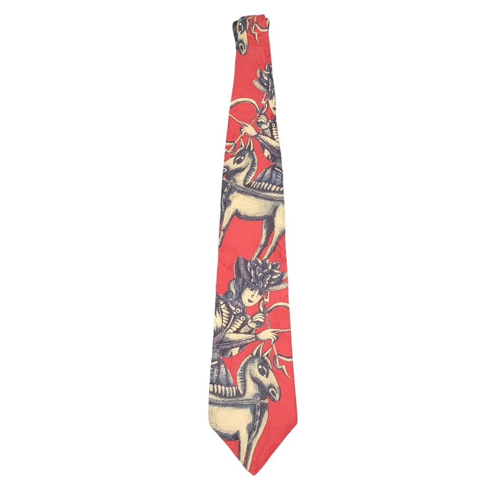 Villa Bugatti 3.75" Silk Tie Mens Red Archer Horse Sagittarius Made in Italy